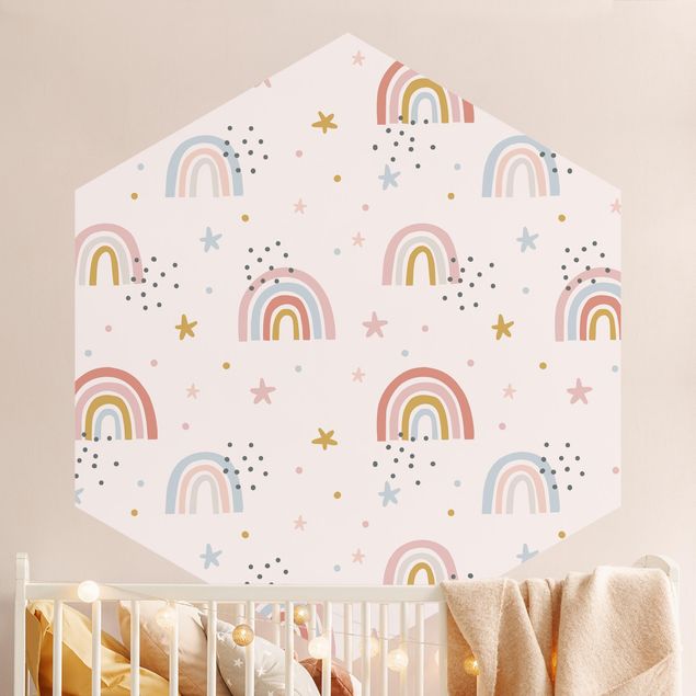 Carte da parati adesive Mondo arcobaleno con stelle e punti