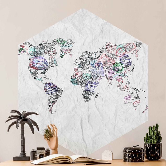 Carta da parati moderne Timbro per passaporto mappa del mondo