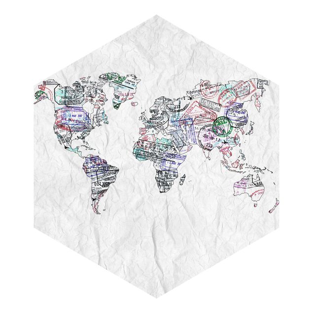 Carta da parati fotomurali Timbro per passaporto mappa del mondo