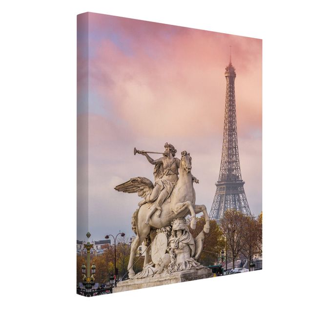 Quadro città Statua di cavaliere di fronte alla Torre Eiffel