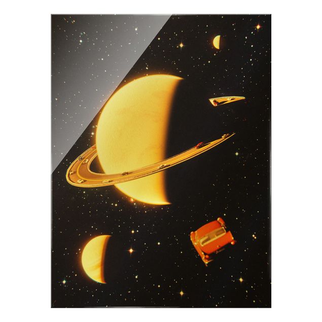 Quadri sfondo nero Collage retrò - Gli anelli di Saturno