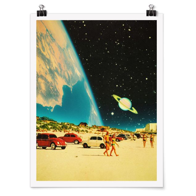 Poster spiaggia Collage retrò - Spiaggia galattica