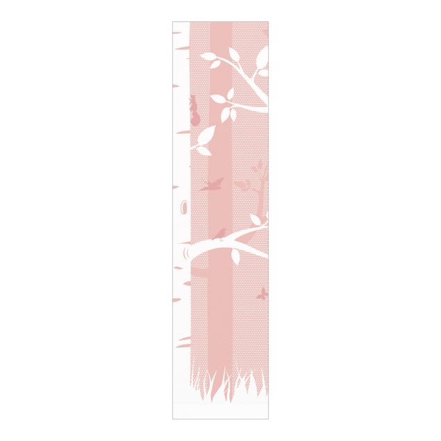 Tende a pannello scorrevoli con paesaggio Bosco di betulle rosa con farfalle e uccelli