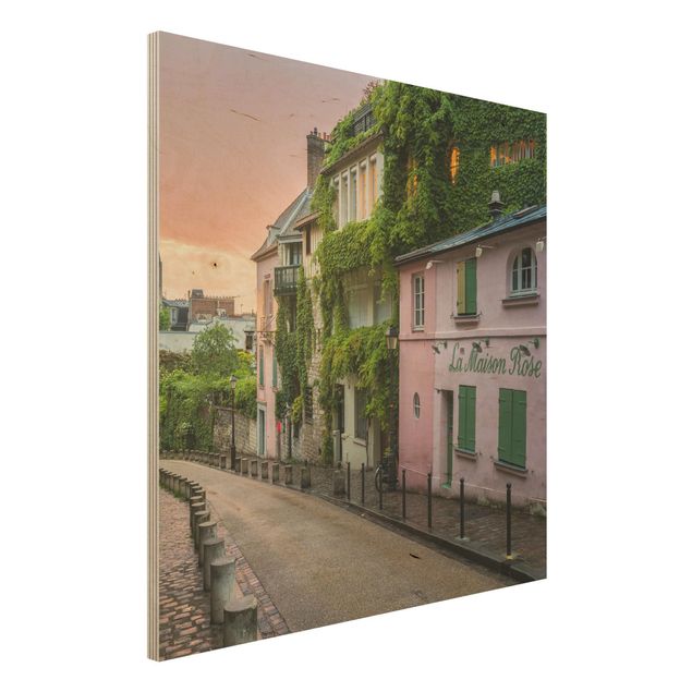 Quadri in legno con architettura e skylines Crepuscolo rosa a Parigi