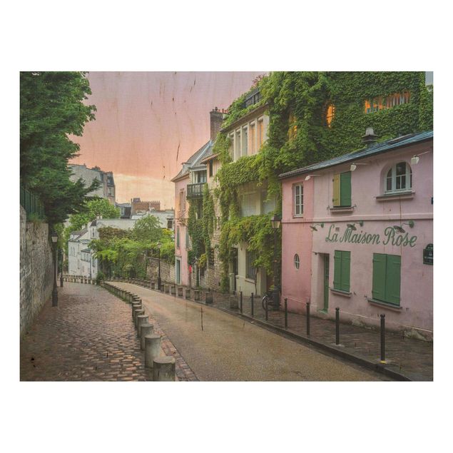 Quadri in legno con paesaggio Crepuscolo rosa a Parigi
