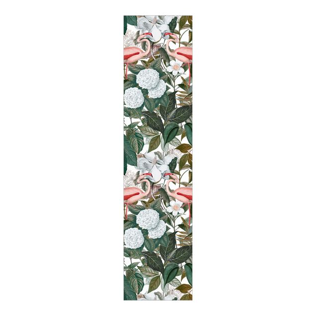 Tende a pannello scorrevoli con disegni Fenicotteri rosa con foglie e fiori bianchi