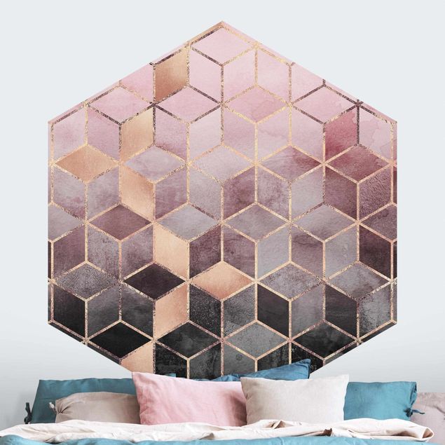 Carte da parati geometriche Geometria dorata rosa-grigio