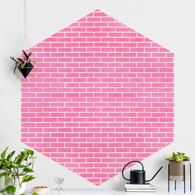 Carta da parati adesiva Muro di mattoni rosa