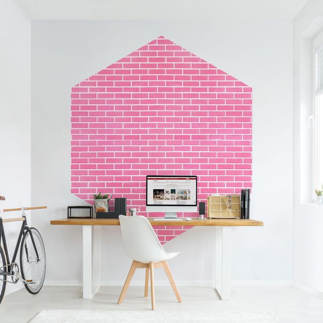 Carta da parati effetto pietra Muro di mattoni rosa