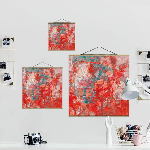 Foto su tessuto da parete con bastone - Danza di fuoco rossa - Quadrato 1:1