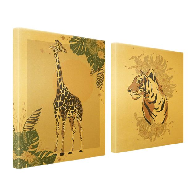 Quadri moderni per arredamento Animali del Safari - Giraffa e tigre