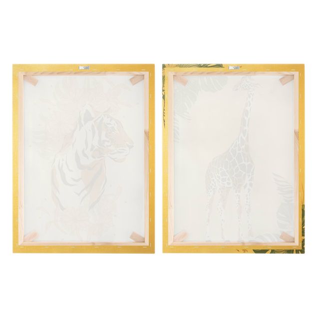 Quadro animali Animali del Safari - Giraffa e tigre
