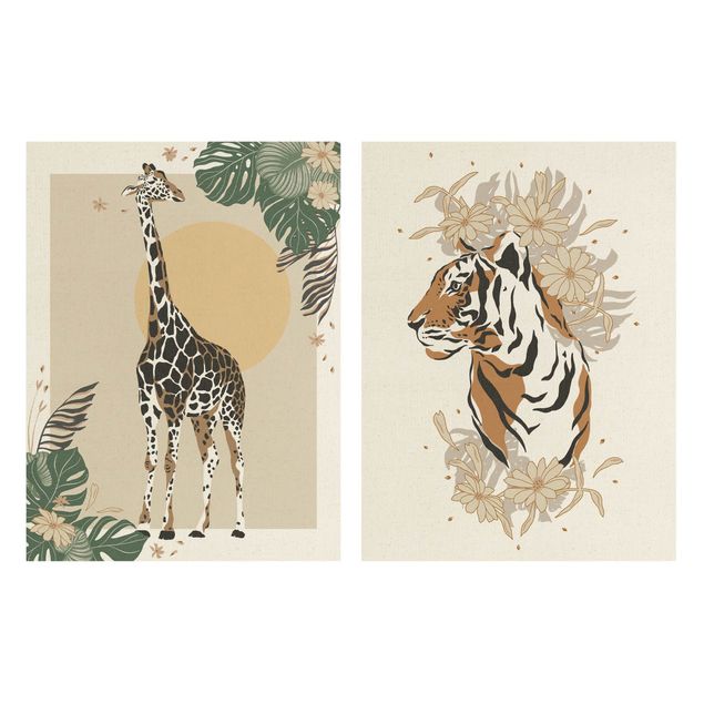 Quadri su tela con tigri Animali del Safari - Giraffa e tigre