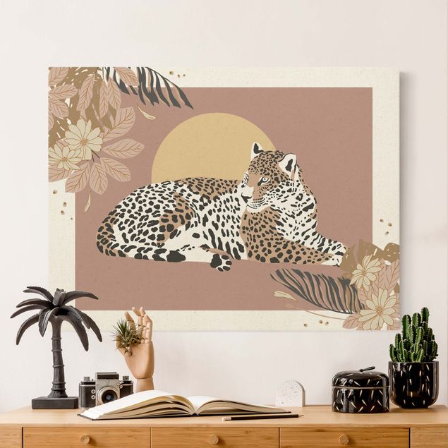 Quadri floreali moderni Animali del Safari - Leopardo al tramonto