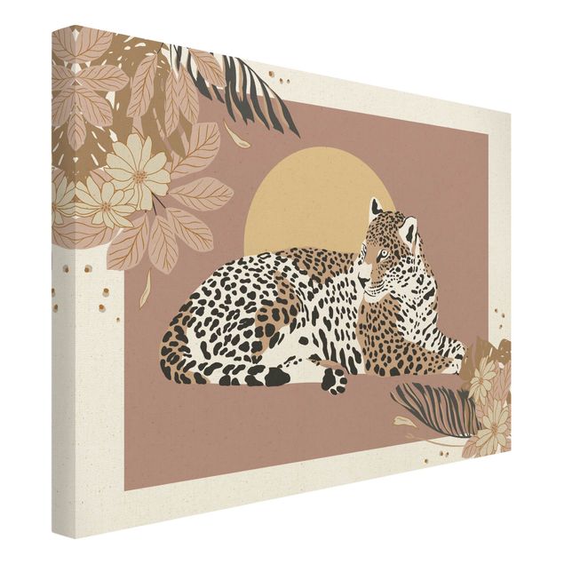 Quadro su tela oro - Animali del safari - Leopardo al tramonto