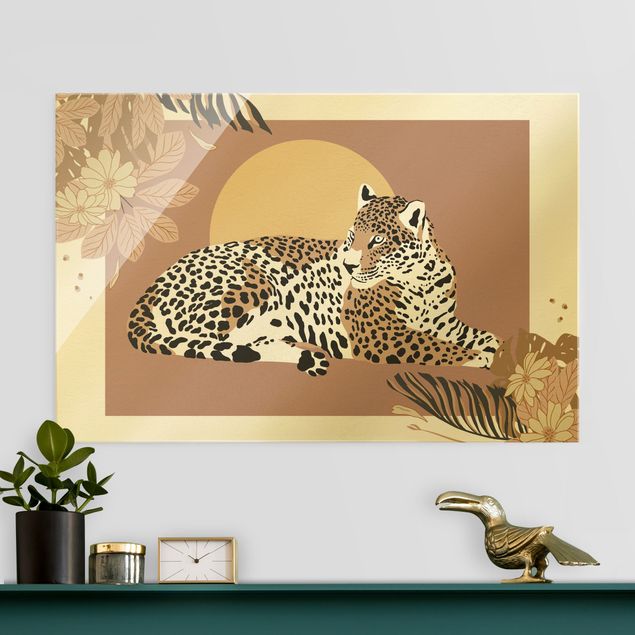Quadri in vetro con tramonto Animali del Safari - Leopardo al tramonto