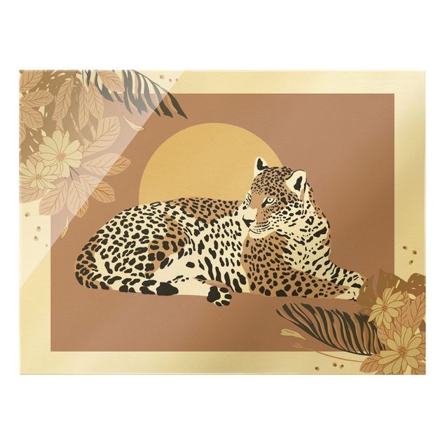 Quadro rosa Animali del Safari - Leopardo al tramonto