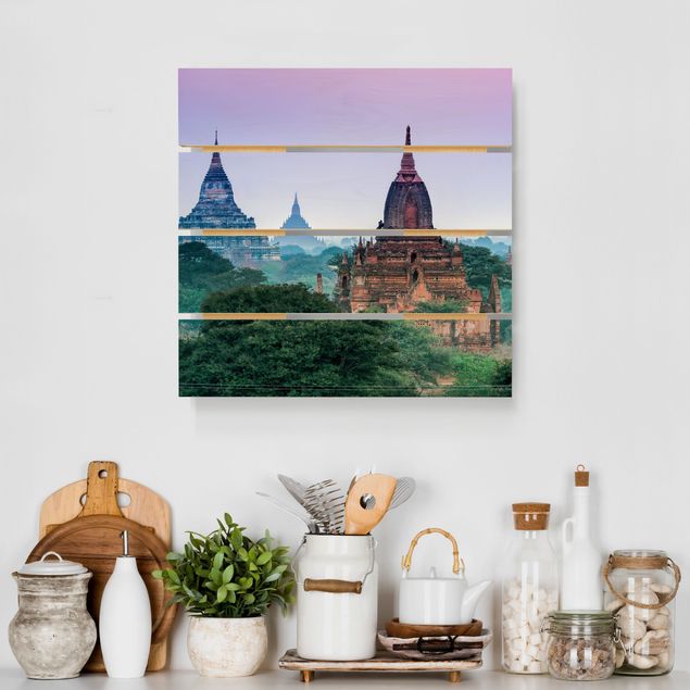Quadri in legno con architettura e skylines Terreno del tempio a Bagan