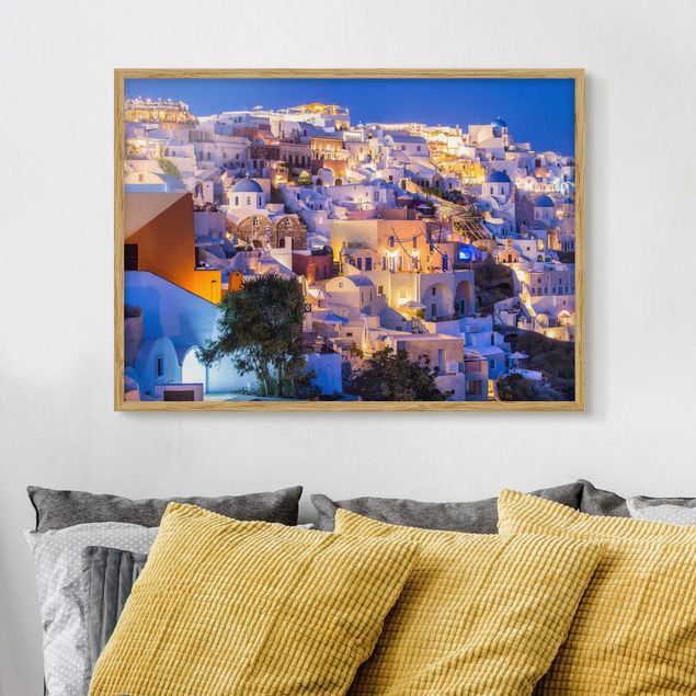 Quadri con cornice con architettura e skylines Santorini di notte