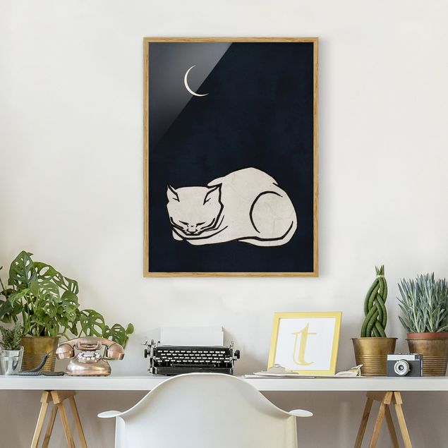 Quadri con cornice in bianco e nero Illustrazione di gatto addormentato