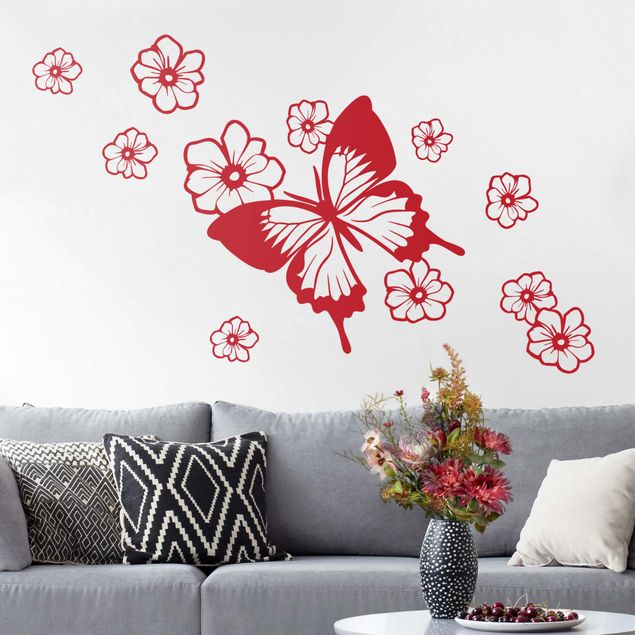 Autocolantes de parede plantas Farfalla con fiori