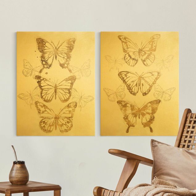 Quadri su tela con farfalle Composizioni di farfalle oro