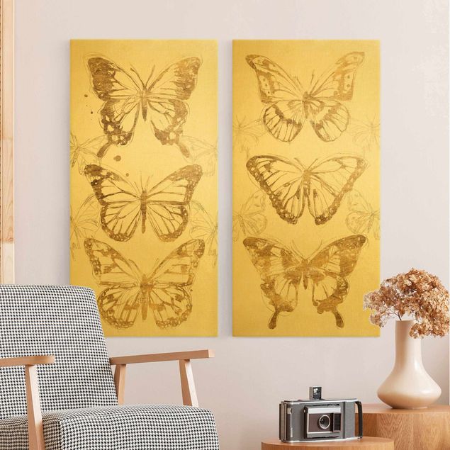 Quadri moderni   Composizioni di farfalle oro