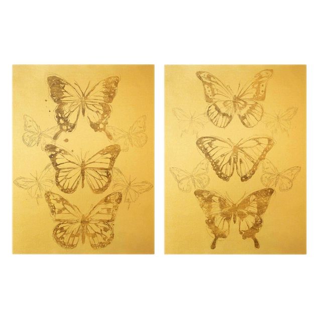 Quadri animali Composizioni di farfalle oro