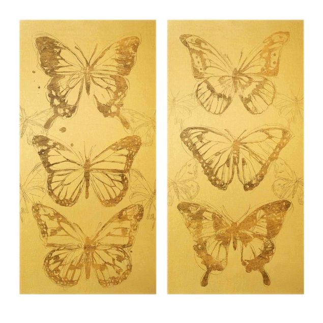 Quadri animali Composizioni di farfalle oro