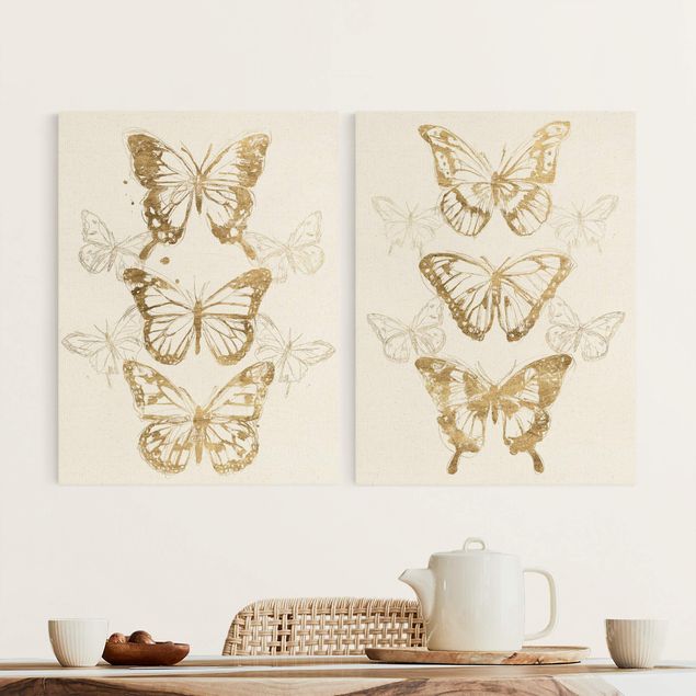 Quadri su tela con farfalle Composizioni di farfalle oro
