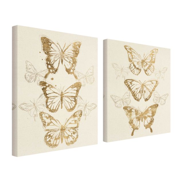 Quadri su tela animali Composizioni di farfalle oro