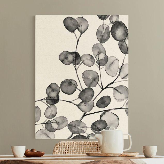 Quadri di fiori Acquerello di ramoscelli di eucalipto in bianco e nero