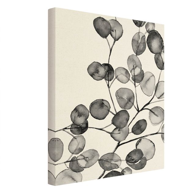Quadri su tela Acquerello di ramoscelli di eucalipto in bianco e nero