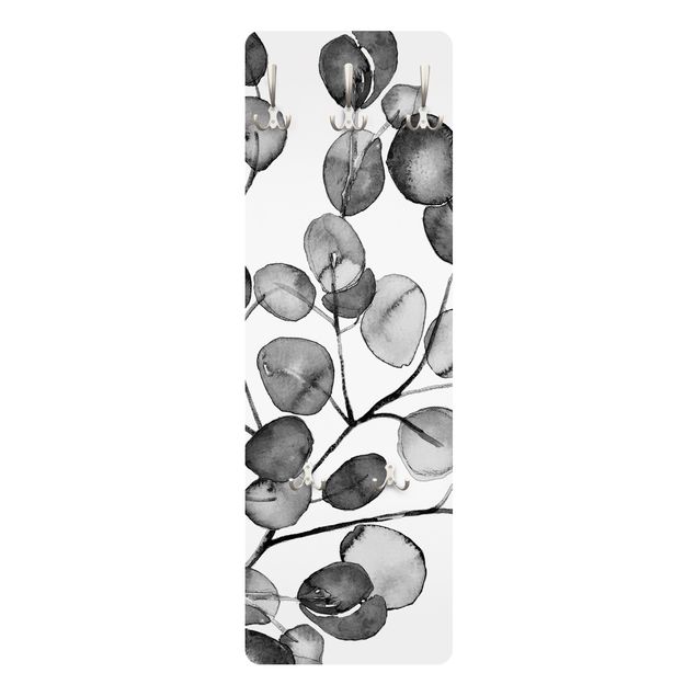 Pannello appendiabiti Acquerello di ramoscelli di eucalipto in bianco e nero