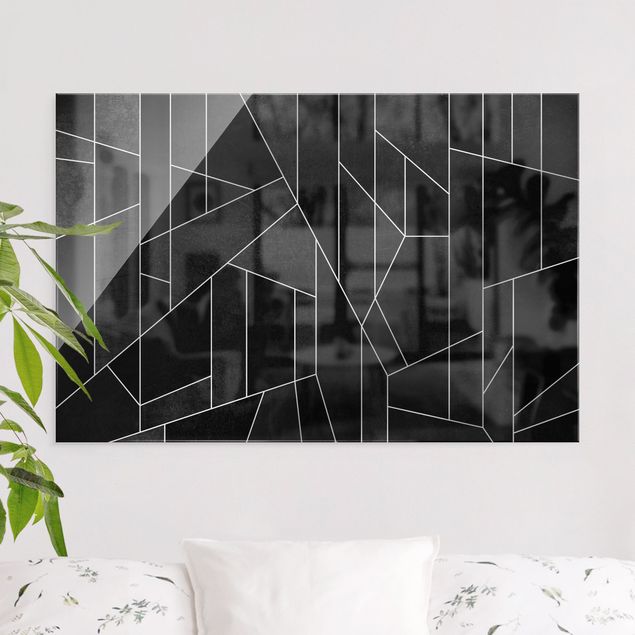 Quadri in vetro in bianco e nero Acquerello geometrico in bianco e nero