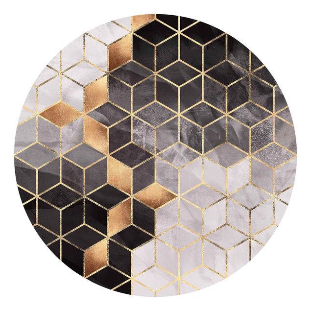 Carte da parati moderne Geometria dorata in bianco e nero