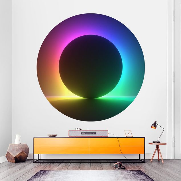 Carta da parati 3d Cerchio nero con luce al neon