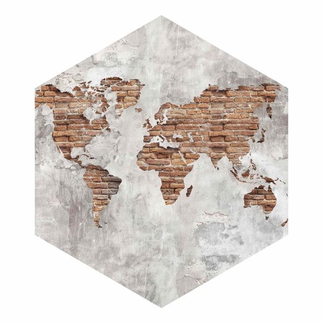 Carte da parati mappamondo Mappa del mondo in mattoni e cemento shabby