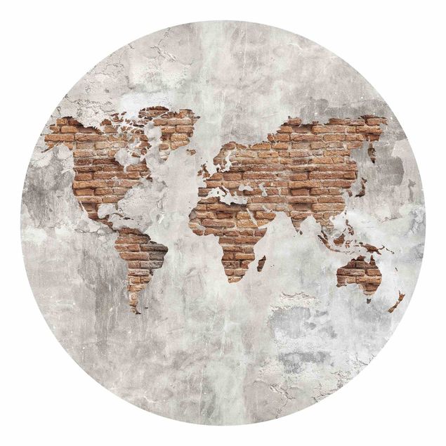 Carta da parati tnt Mappa del mondo in mattoni e cemento shabby