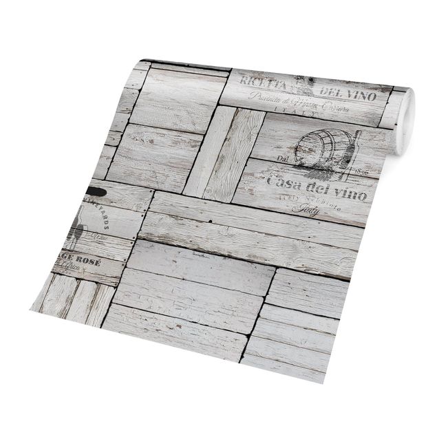 Carte da parati effetto legno Casse di legno in stile shabby