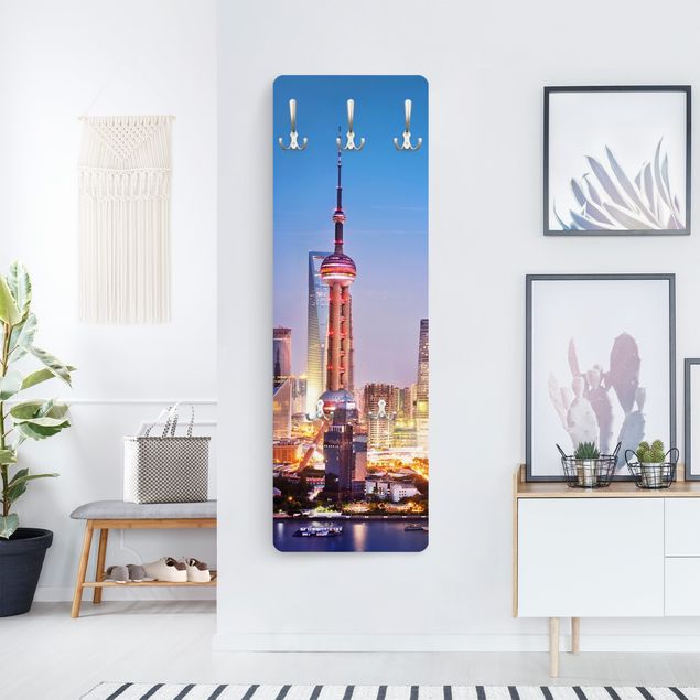 Appendiabiti da parete con pannello Skyline di Shanghai