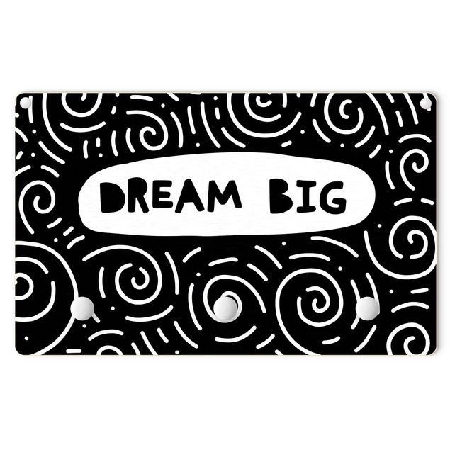 Appendiabiti pannello nero Testo Dream Big con vortici in bianco e nero
