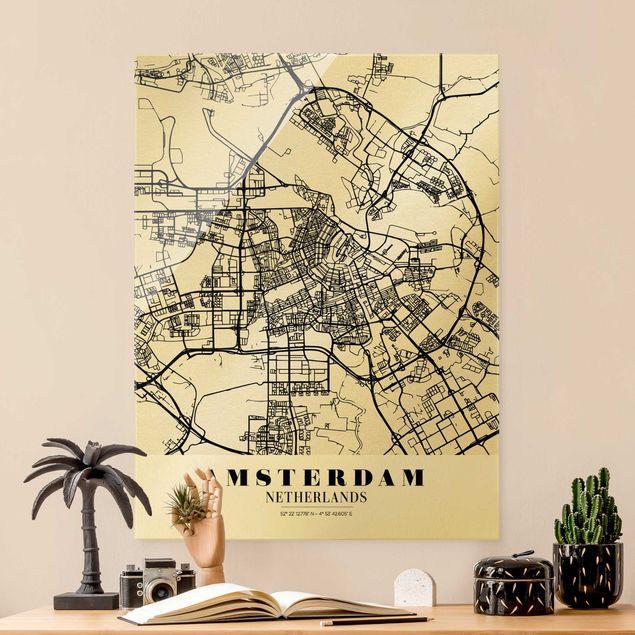 Quadri in vetro con mappamondo Mappa della città di Amsterdam - Classica