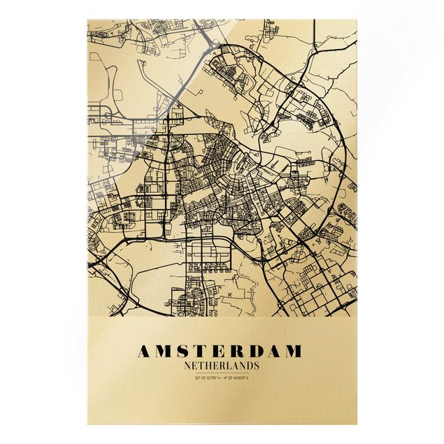 Glas Magnettafel Mappa della città di Amsterdam - Classica