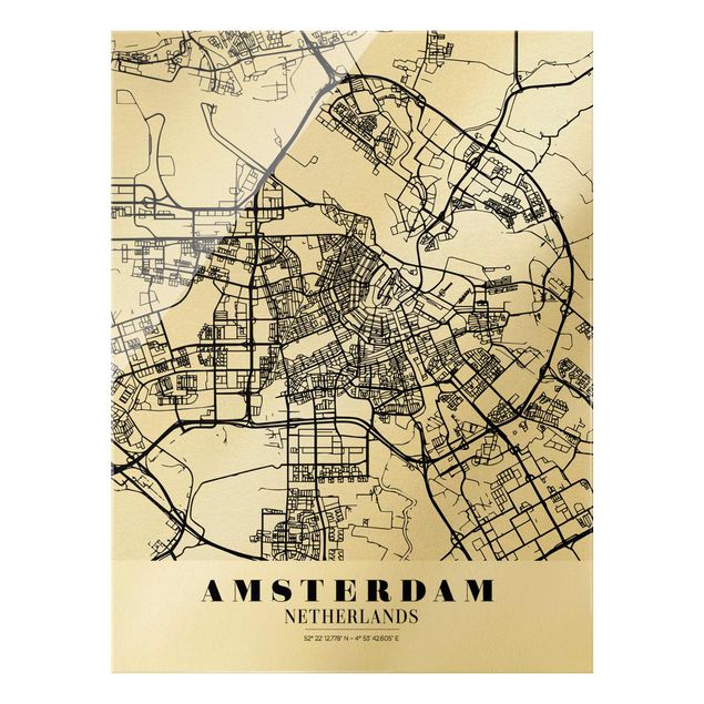 Glas Magnettafel Mappa della città di Amsterdam - Classica