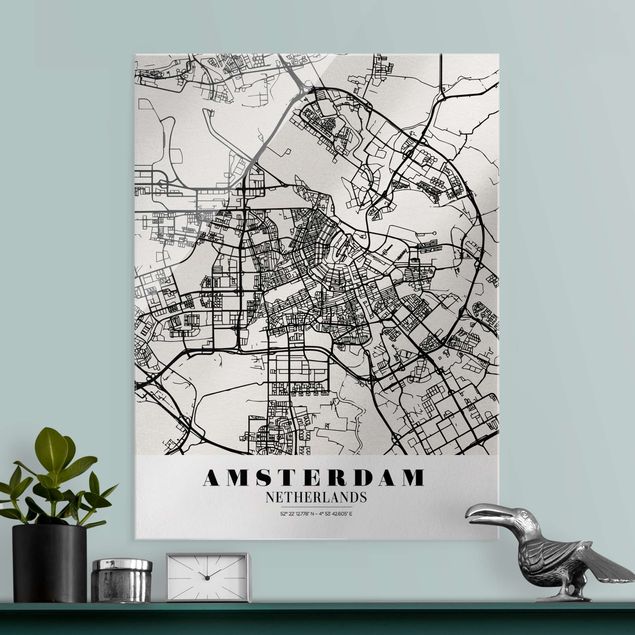 Quadri in vetro con mappamondo Mappa della città di Amsterdam - Classica
