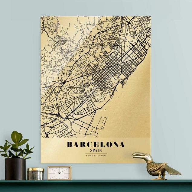 Quadri in vetro con mappamondo Mappa di Barcellona - Classica