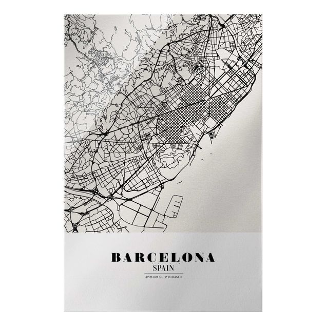 Glas Magnetboard Mappa di Barcellona - Classica