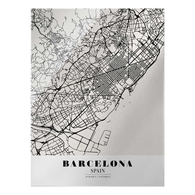 Magnettafel Glas Mappa di Barcellona - Classica