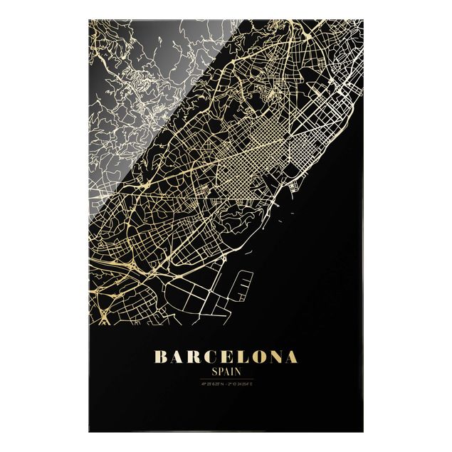 Magnettafel Glas Mappa della città di Barcellona - Nero classico